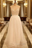 Custom Made A Line Round Neck Ivory Lace Wedding Dresses, Deep V Neck Back Formal Prom Dresses, Ivory Dresses For Wedding