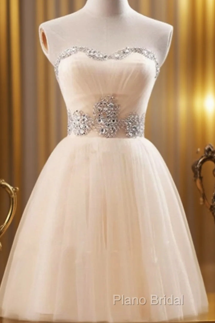 Custom Made A Line Sweetheart Neck Champagne Formal Prom Dresses, Short Champagne Bridesmaid Dresses, Graduation Dresses, Homecoming Dresses Main image