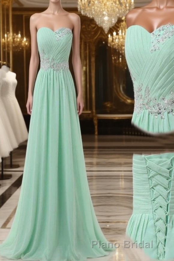 A Line Sweetheart Neck Floor Length Green Formal Prom Dresses, Long Formal / Bridesmaid Dresses Main image