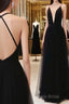 Custom Made A Line V Neck Black Backless Formal Prom Dresses, Black Backless Formal Dresses, Bridesmaid Dresses