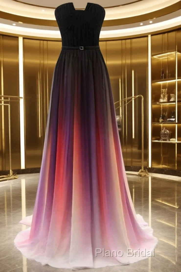 Custom Made Backless Ombre Chiffon Long Formal Prom Dresses, Ombre Bridesmaid Dresses, Formal Dresses Main image