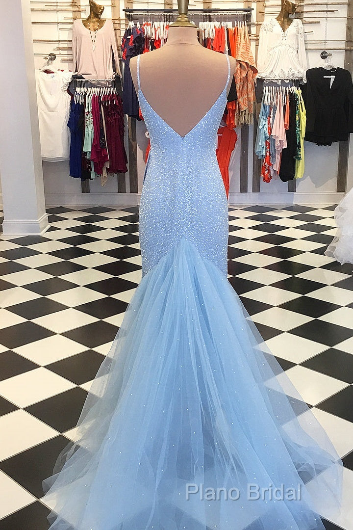 Custom Made Blue V Neck Mermaid Formal Prom Dresses, Mermaid Formal Dresses, Blue Formal Dresses
