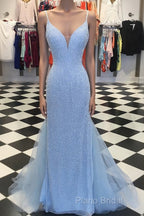 Custom Made Blue V Neck Mermaid Formal Prom Dresses, Mermaid Formal Dresses, Blue Formal Dresses