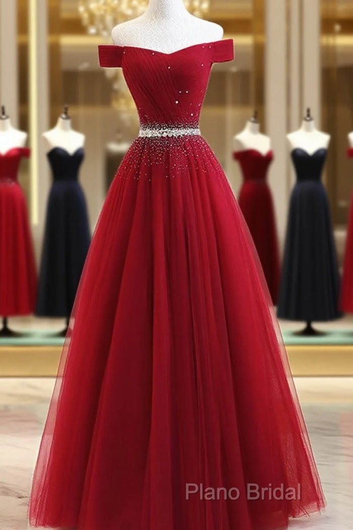 Custom Made Burgundy Off Shoulder Formal Prom Dresses, Burgundy Formal Dresses, Off Shoulder Formal Dresses, Bridesmaid Dresses