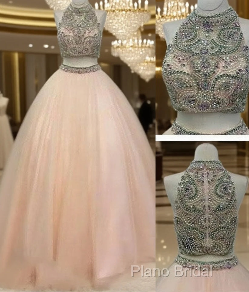Custom Made High Neck Two Pieces Long Formal Prom Gown, Formal Dresses