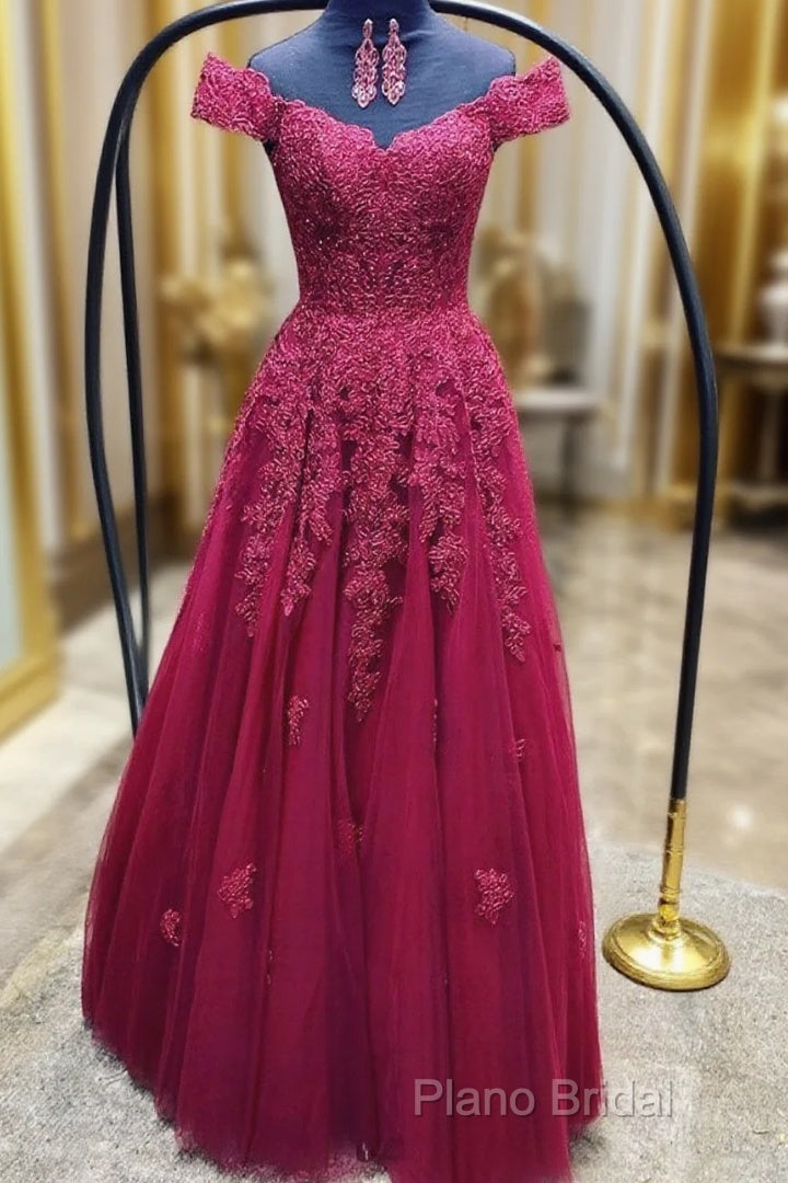 Custom Made Off Shoulder Burgundy Lace Formal Prom Dresses, Off The Shoulder Burgundy Lace Formal Bridesmaid Dresses