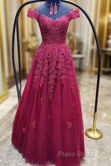 Custom Made Off Shoulder Burgundy Lace Formal Prom Dresses, Off The Shoulder Burgundy Lace Formal Bridesmaid Dresses