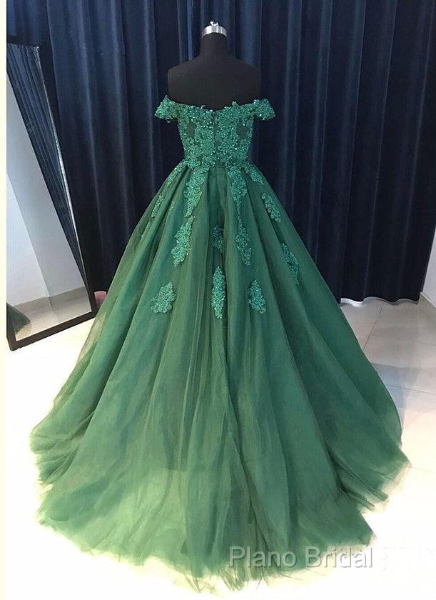 Custom Made Off Shoulder Emerald Green Lace Formal Prom Dresses, Green Formal Dresses, Lace Formal Prom Gown Secondary image