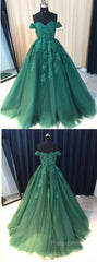 Custom Made Off Shoulder Emerald Green Lace Formal Prom Dresses, Green Formal Dresses, Lace Formal Prom Gown