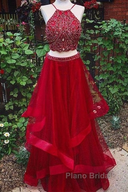 Custom Made Red Two Pieces Sequin Long Formal Prom Dresses, Evening Dresses Secondary image
