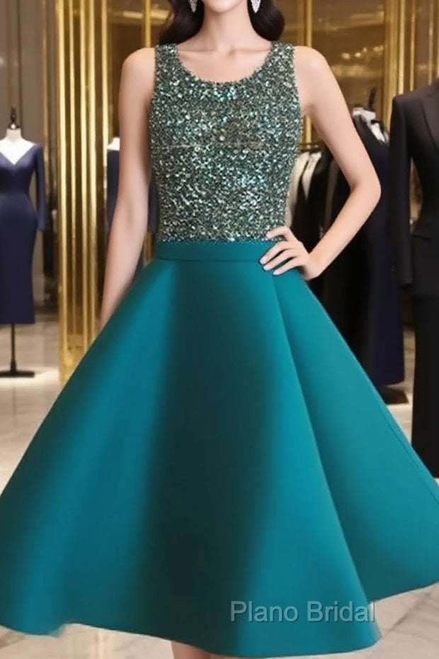 Custom Made Round Neck Sequin Short Green Formal Prom Dresses, Homecoming Dresses Main image