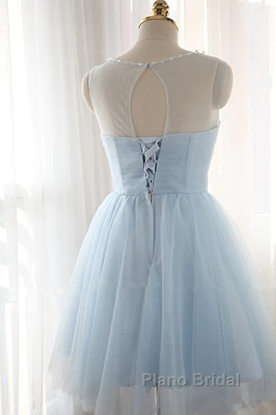 Custom Made Round Neck Short Blue Formal Prom Dresses, Short Blue Graduation Dresses, Homecoming Dresses, Blue Bridesmaid Dresses