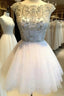 Custom Made Round Neck Ivory Short Formal Prom Dresses, Short Homecoming/Graduation Dresses