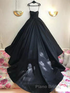 Custom Made Thin Straps Sweetheart Neck Black Ball Gown, Black Long Formal Prom Dresses, Evening Dresses