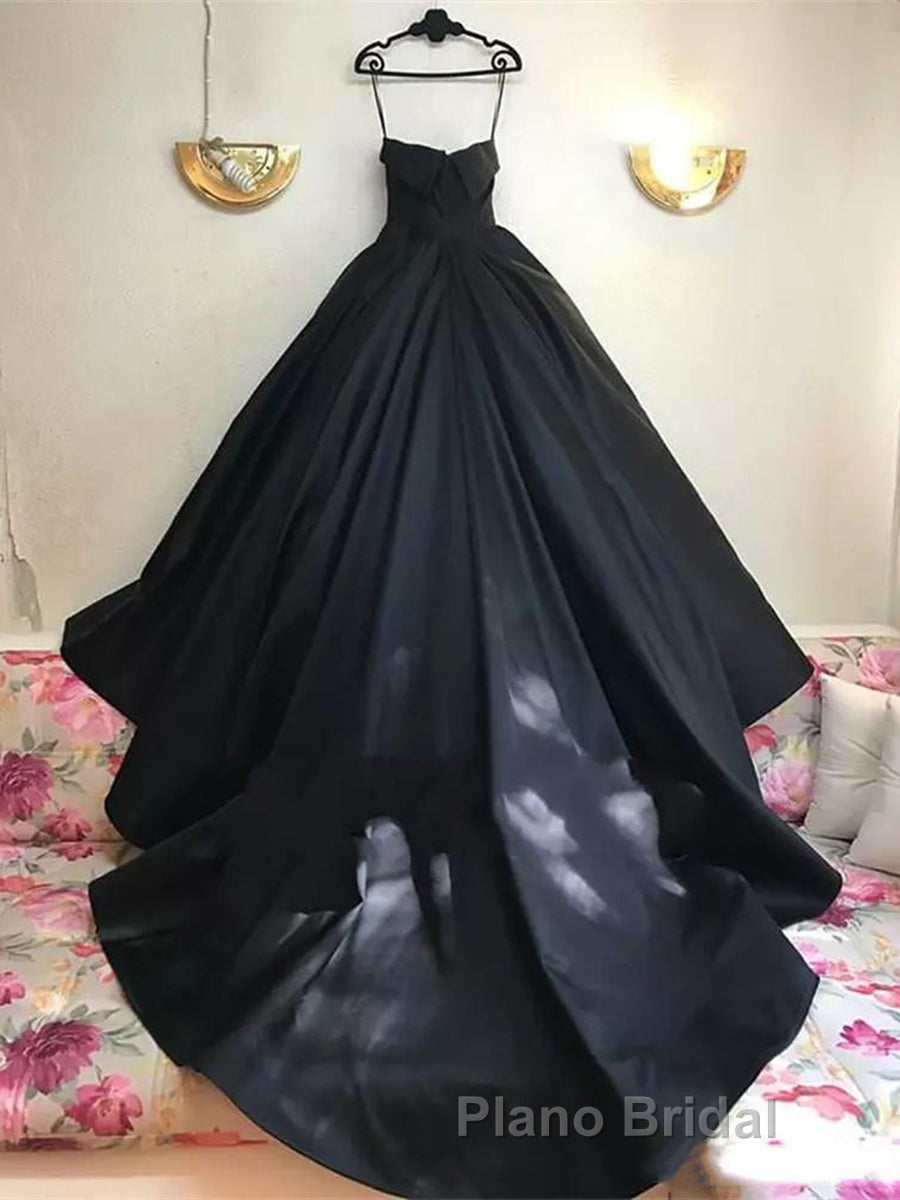 Custom Made Thin Straps Sweetheart Neck Black Ball Gown, Black Long Formal Prom Dresses, Evening Dresses