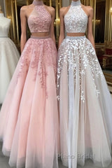 Custom made two pieces tulle long Formal Prom dress, lace evening dress