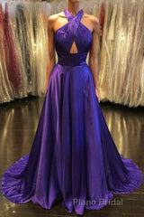 Custom Made Unique Backless Purple Satin Long Formal Prom Dress, Backless Purple Formal Dress, Purple Evening Dress