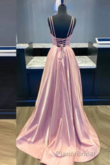 Custom Made V Neck Backless Pink Formal Prom Dress, Backless Pink Formal Dress, Simple Pink Evening Dress
