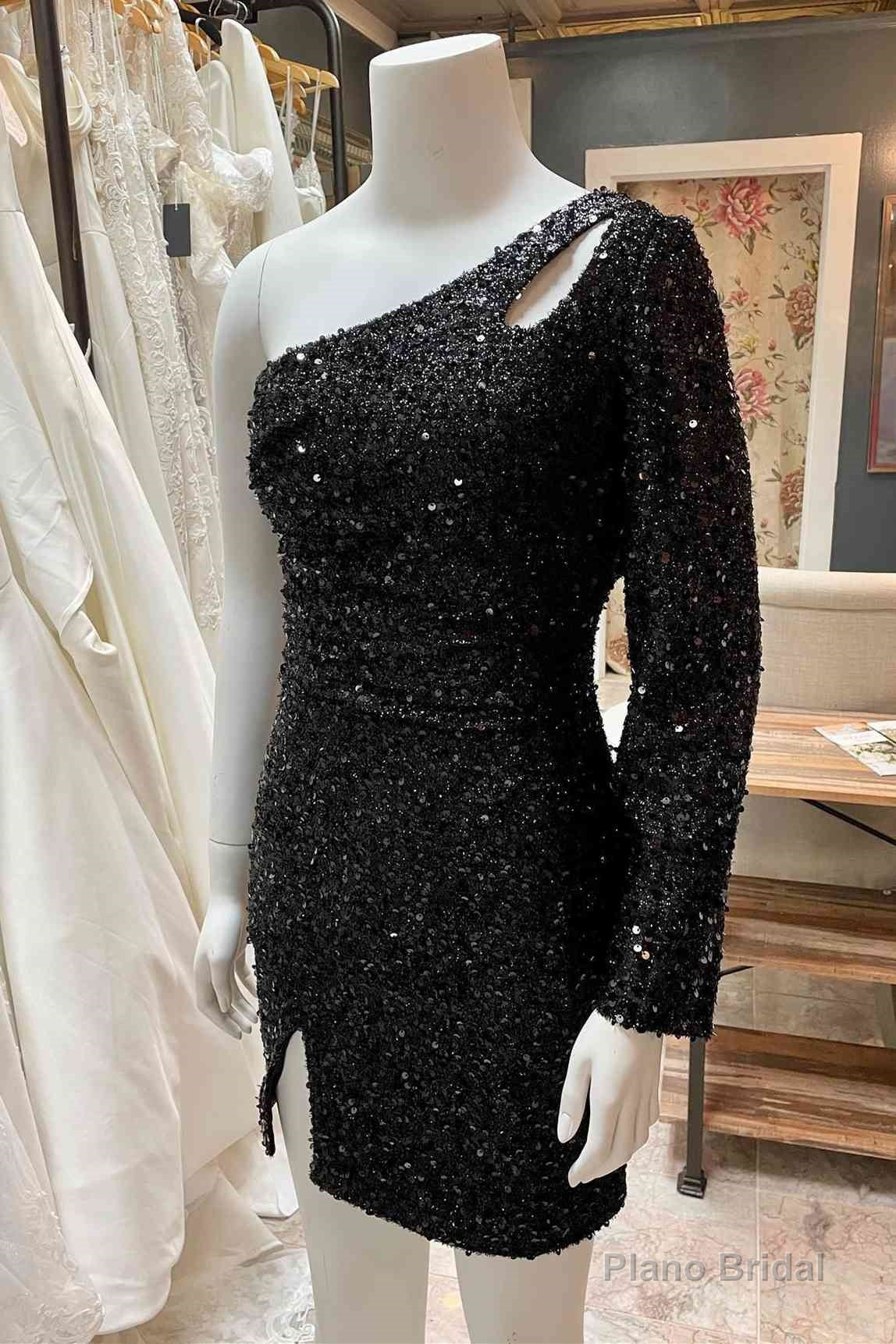 Cut Out Long Sleeve Black Sequins Tight Homecoming Dress Gala Dresses Short Main image