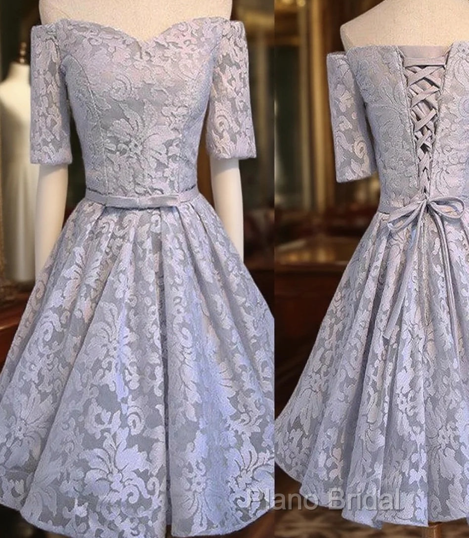 Cute A-Line Half Sleeve Sweetheart Lace Up Back Organza Floral Prints Knee Length Homecoming Dresses Main image