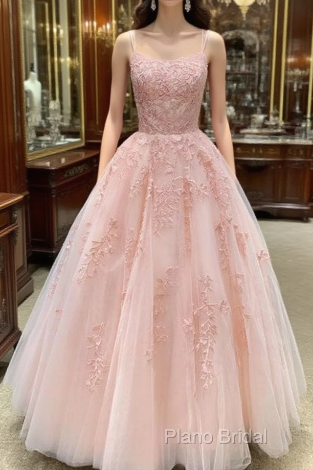 Cute A Line Pink Lace Appliques Lace Formal Prom Dresses Main image
