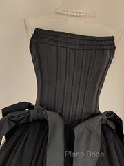 Cute A Line Strapless Black Travel Vacation Dresses Short Satin Birthday Dresses