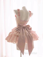 Cute Ball Gown Straps Sleeveless Short Pink Birthday Dresses Birthday Outfits