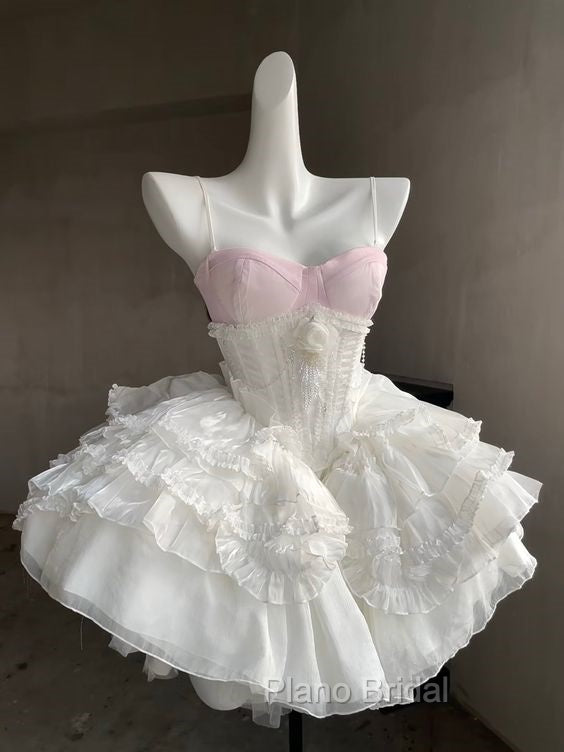 Cute Ball Gown White Straps Homecoming Dresses 18Th Birthday Outfits