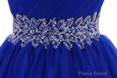 Cute Blue Sweetheart Tulle Cocktail Dress Homecoming Dress With Beading, Short Prom Dress