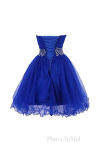 Cute Blue Sweetheart Tulle Cocktail Dresses Homecoming Dresses With Beading, Short Formal Prom Dresses