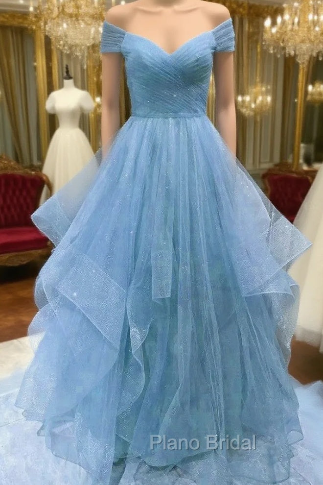Cute Blue Tulle Sweetheart Layers Long Formal Dresses, Blue Evening Gown Formal Prom Dresses