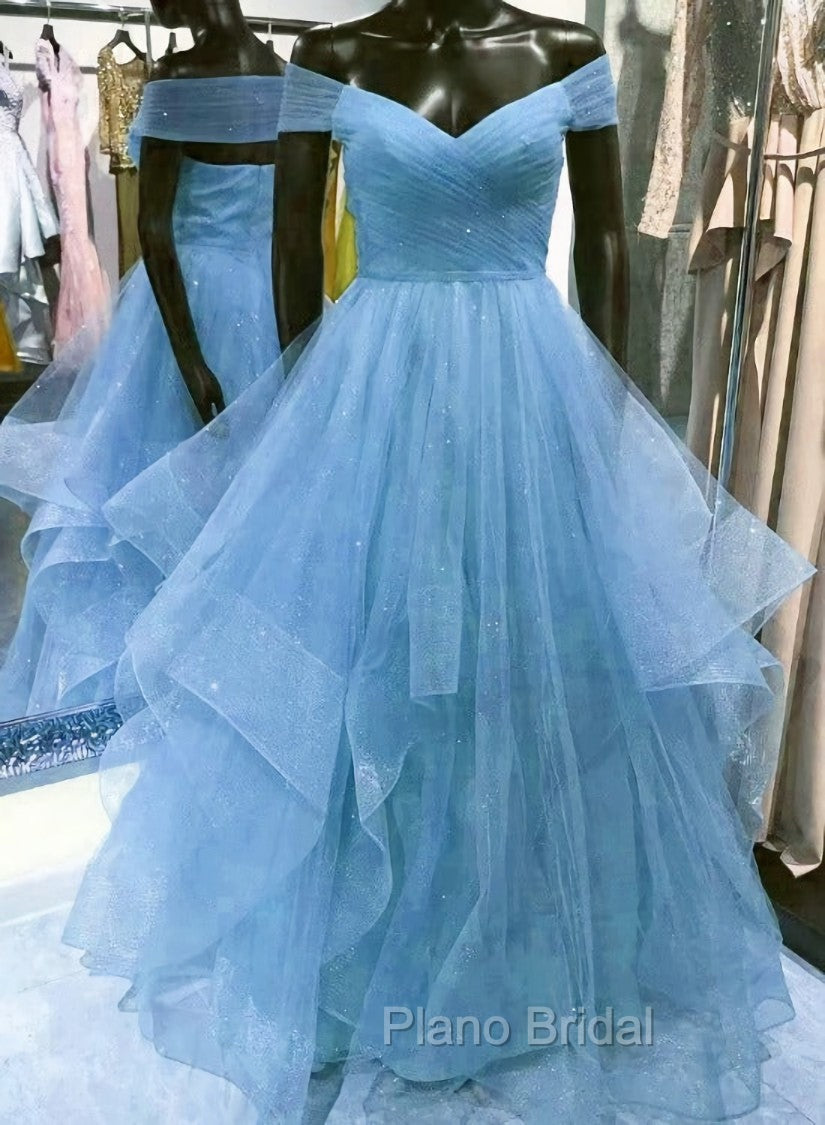 Cute Blue Tulle Sweetheart Layers Long Formal Dresses, Blue Evening Gown Formal Prom Dresses