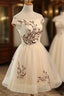Cute Champagne Off Shoulder Knee Length Formal Prom Dresses , Lovely Formal Dresses