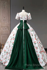 Cute Cherry Pattern Long Princess Formal Prom Dresses, White A-Line Formal Party Dresses