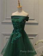 Cute Dark Green Off Shoulder Short Party Dresses, Tulle Homecoming Dresses