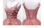 Cute Dark Pearl Pink Knee Length V-Neckline Flower Homecoming Dresses, New Party Dresses