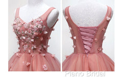 Cute Dark Pearl Pink Knee Length V-Neckline Flower Homecoming Dresses, New Party Dresses