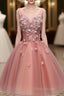 Cute Dark Pearl Pink Knee Length V-Neckline Flower Homecoming Dresses, New Party Dresses