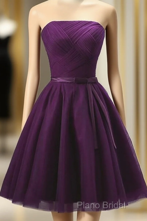 Cute Dark Purple Tulle Short Bridesmaid Dresses, Tulle Party Dresses, Short Formal Dresses Main image