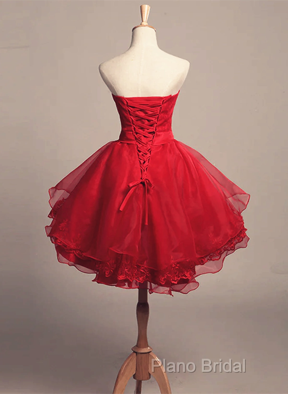 Cute Dark Red Tulle And Lace High Low Homecoming Dresses, Short Party Dresses Secondary image