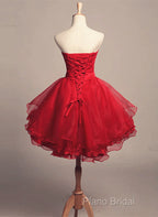 Cute Dark Red Tulle And Lace High Low Homecoming Dresses, Short Party Dresses