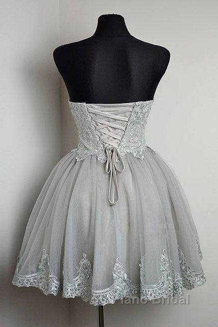 Cute Gray Tulle Lace Short Formal Prom Dresses, Gray Homecoming Dresses Secondary image