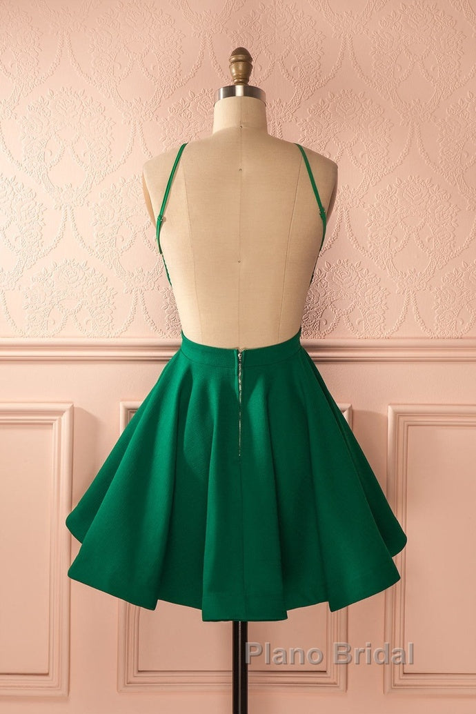 Cute Green Backless Short Formal Prom Dresses, Green Homecoming Dresses