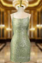 Cute Green Spaghetti straps  Lace Up Sequined Homecoming Party Dresses