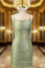 Cute Green Spaghetti straps  Lace Up Sequined Homecoming Party Dresses
