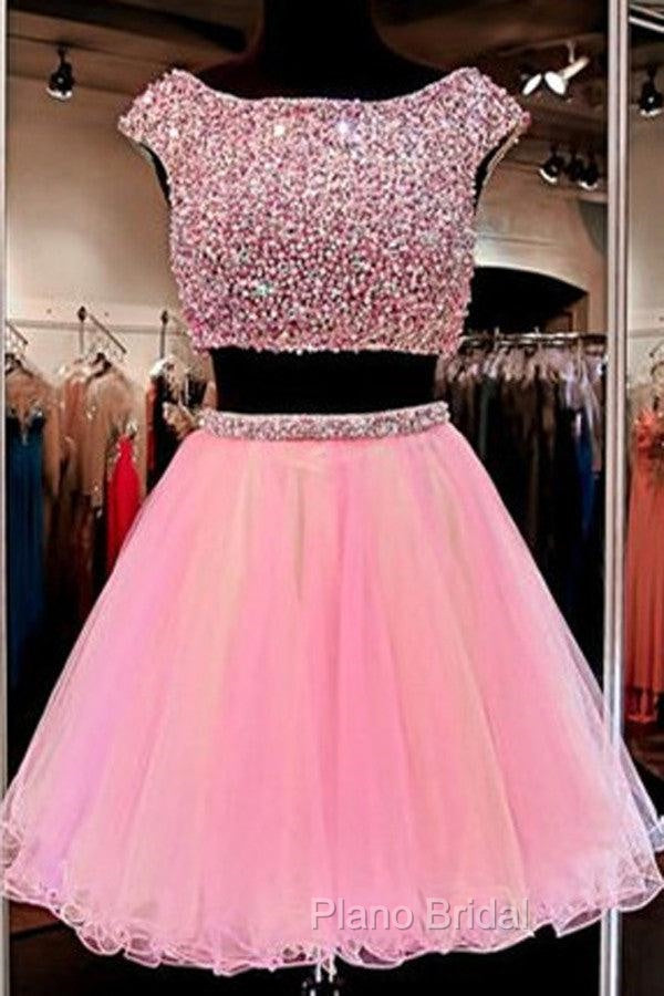 Cute Jewel Two Pieces Beading Pink Homecoming Dresses Secondary image