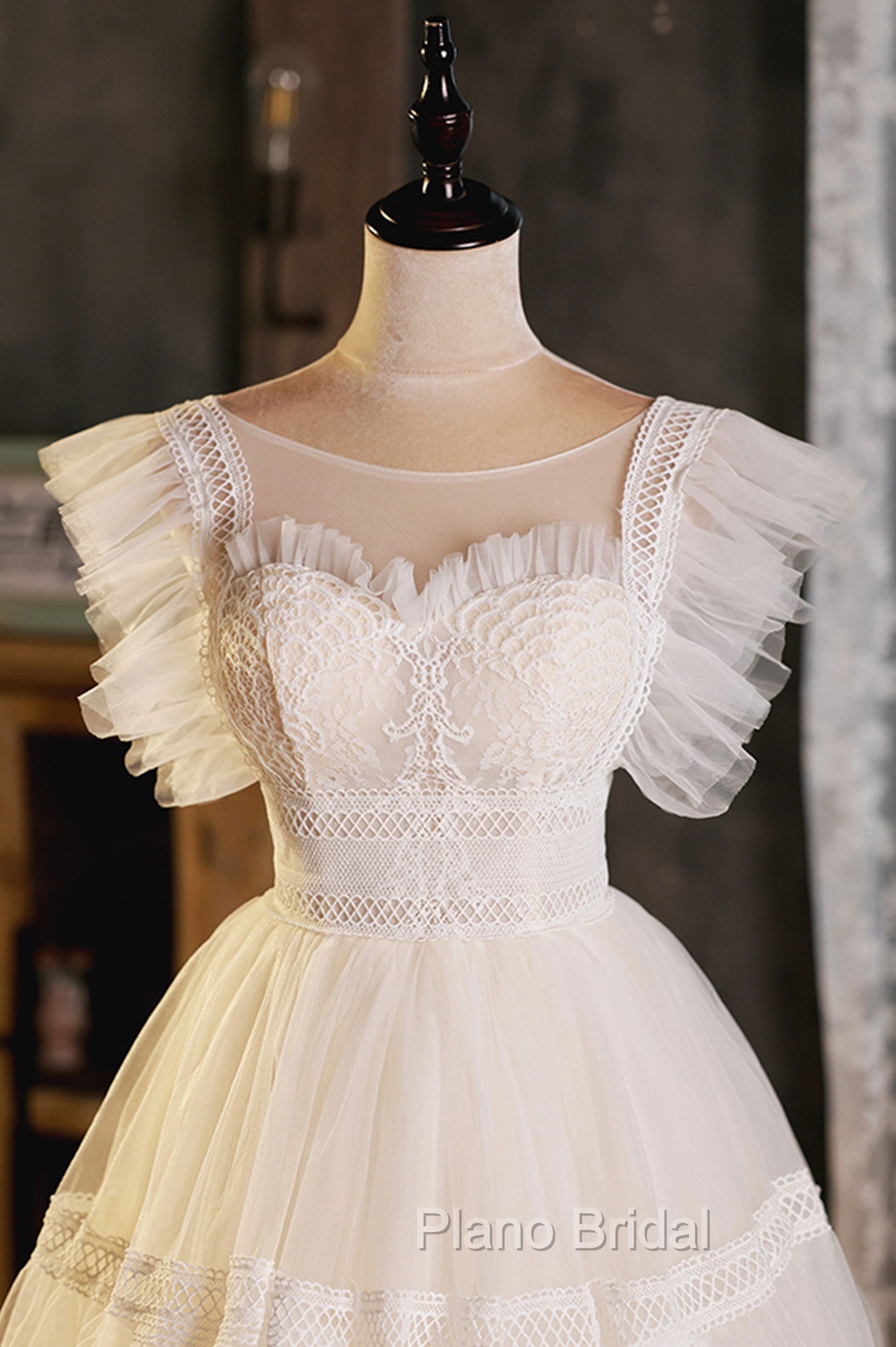 Cute Lace Short A-Line Formal Prom Dresses, Champagne Mini Homecoming Party Dresses