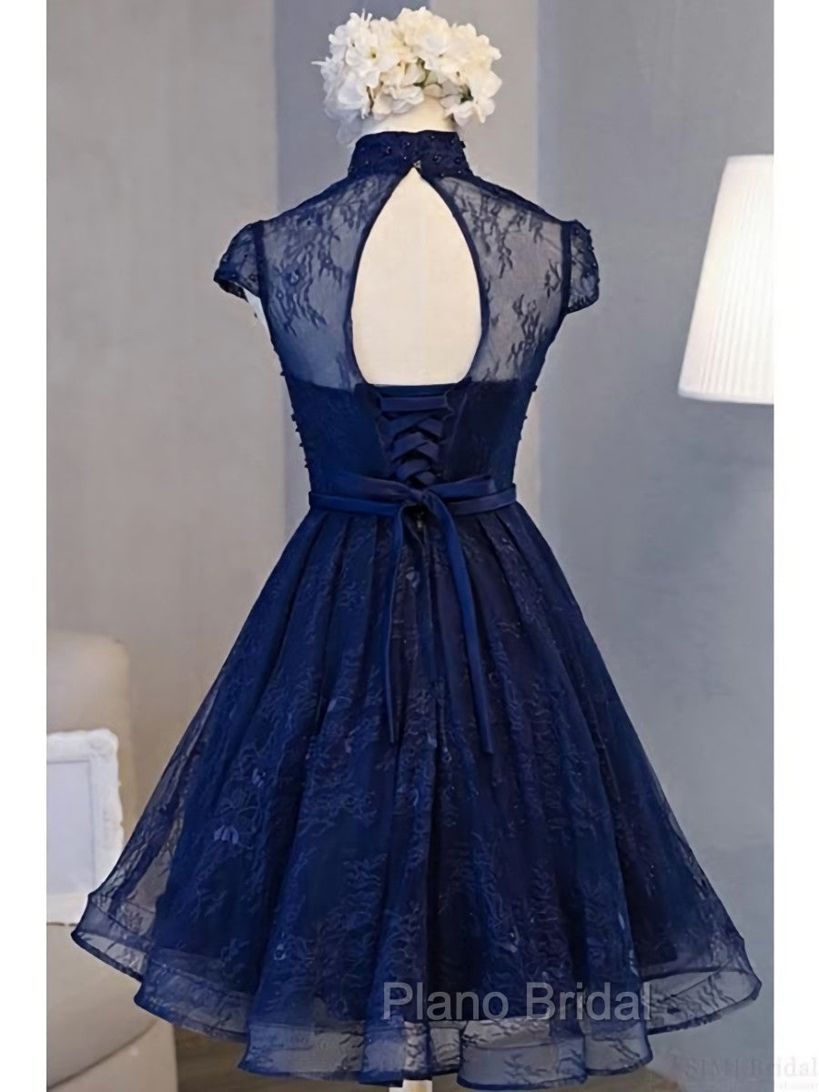 Cute Lace Short Cap Sleeves Homecoming Dresses, Red Short Party Dresses Secondary image