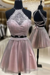 Cute Lace Tulle Short Formal Prom Dresses, Cute Homecoming Dresses