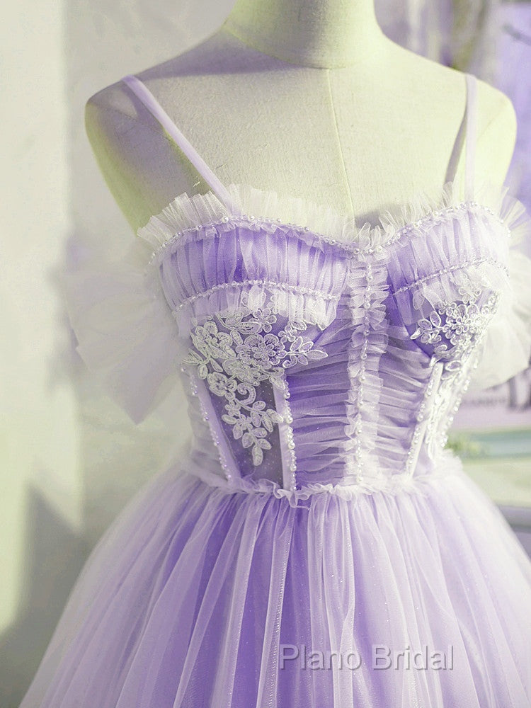 Cute Lavender Tulle Short Straps Homecoming Dressess, Tulle Sweetheart Formal Prom Dresses Secondary image